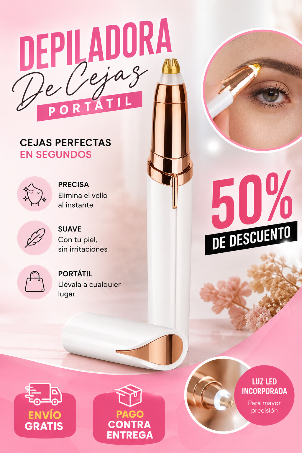 Depiladora de Cejas Sin Dolor Portátil Recargable