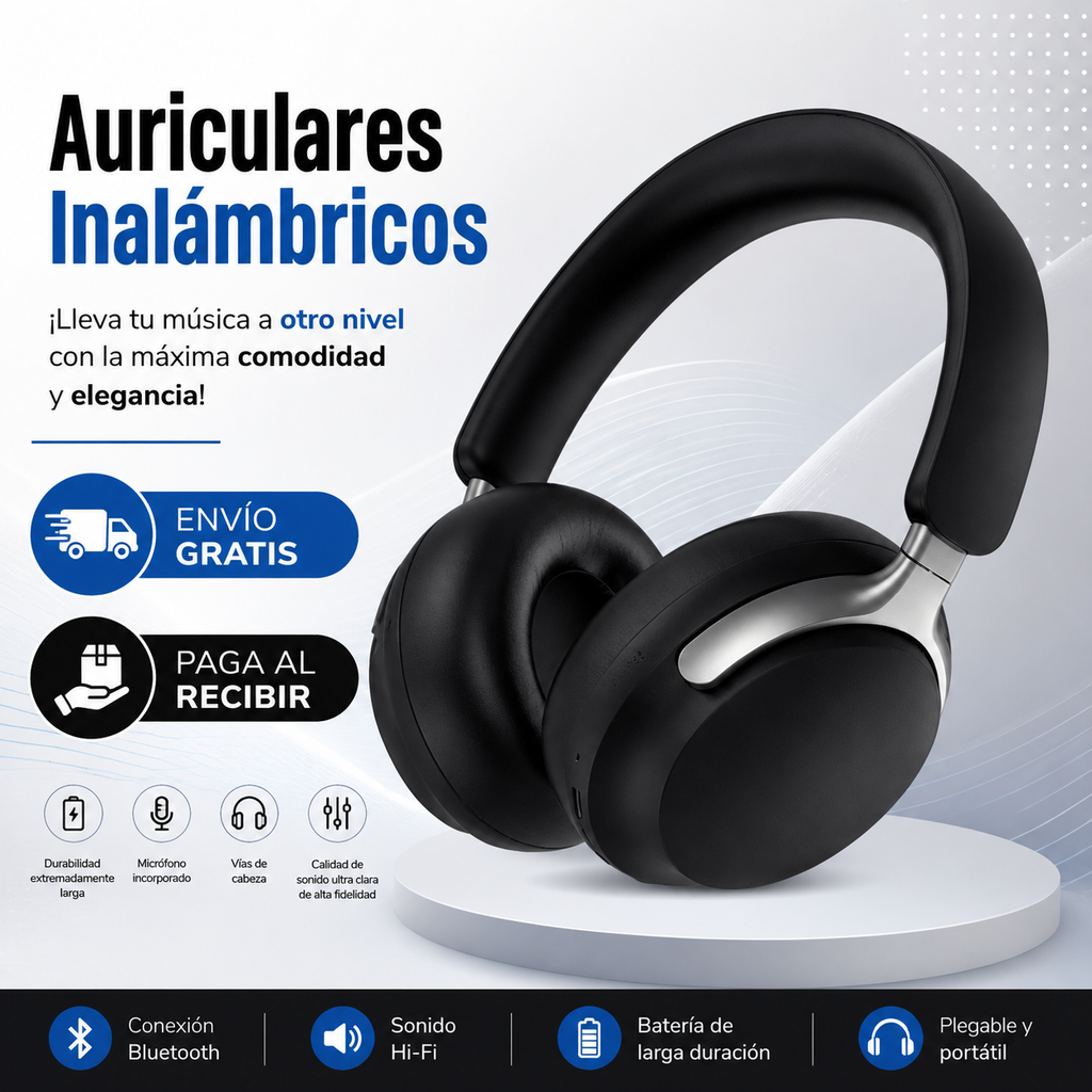 Audífonos Inalámbricos de Diadema Premium - Sonido Hi-Fi y Ultra Autonomía